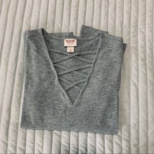 NEW lace up gray long sleeve medium